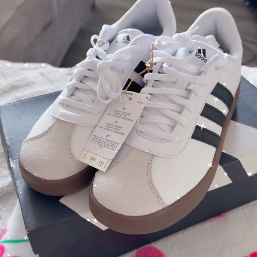 adidas VL Court 3.0K White Sneakers with Black Stripes